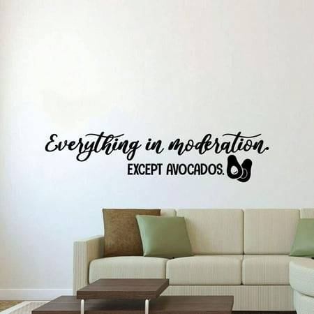Everything In Moderation Except Avocados - Vegetarian Life Quote Vinyl Wall Art Sticker Decal Vegetarian Vegetarianism Life Style Kitchen Room Dining Area Wall Design Home Decor Size (4x10 inch)