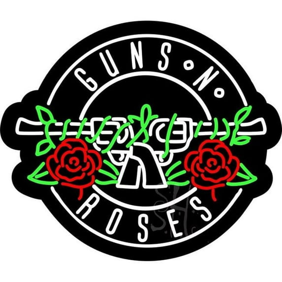 Everything Neon Guns N Roses Contoured Black Backing LED Neon Sign 24'' Tall x 28'' Wide