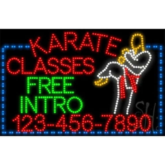 Everything Neon Karate with Phone Number Animated LED Sign 24'' Tall x 37'' Wide x 1'' Deep