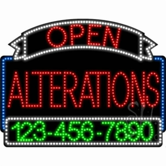 Everything Neon L100-5498 Alterations Open with Phone Number Animated LED Sign 24'' Tall x 31'' Wide x 1'' Deep