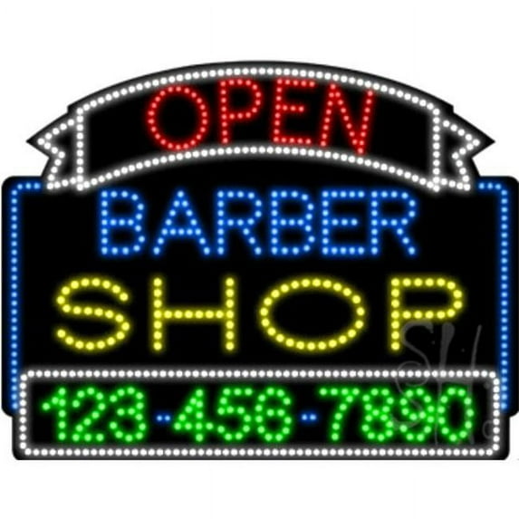 Everything Neon L100-5584 Barber Shop Open with Phone Number Animated LED Sign 24'' Tall x 31'' Wide x 1'' Deep