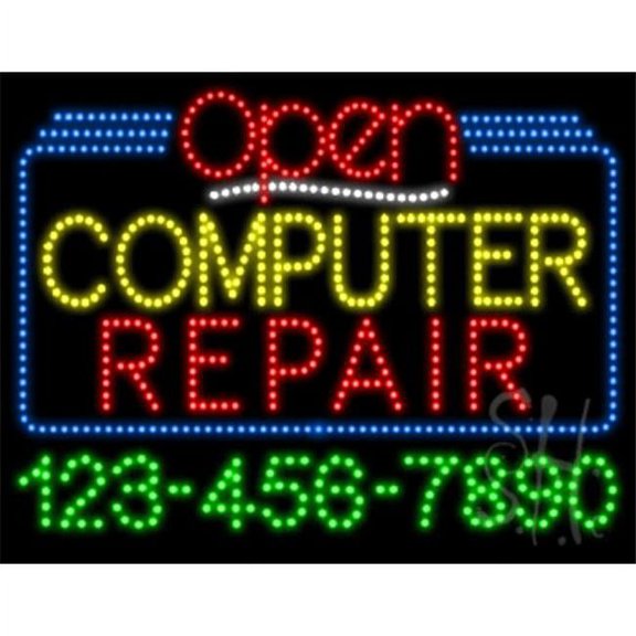 Everything Neon L100-5630 Computer Repair Open with Phone Number Animated LED Sign 24'' Tall x 31'' Wide x 1'' Deep