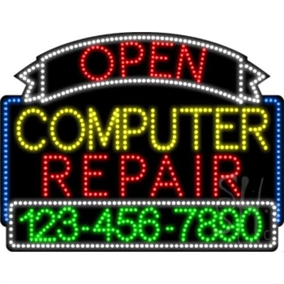 Everything Neon L100-5631 Computer Repair Open with Phone Number Animated LED Sign 24'' Tall x 31'' Wide x 1'' Deep