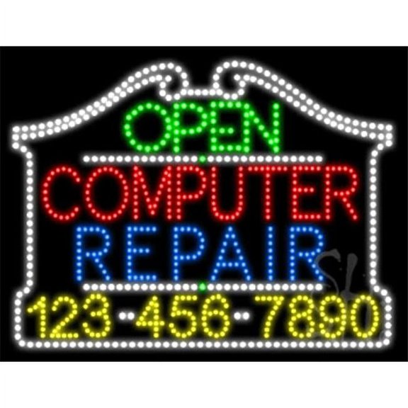 Everything Neon L100-5632 Computer Repair Open with Phone Number Animated LED Sign 24'' Tall x 31'' Wide x 1'' Deep