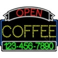 thumbnail image 1 of Everything Neon L100-5685 Coffee Open with Phone Number Animated LED Sign 24'' Tall x 31'' Wide x 1'' Deep, 1 of 1