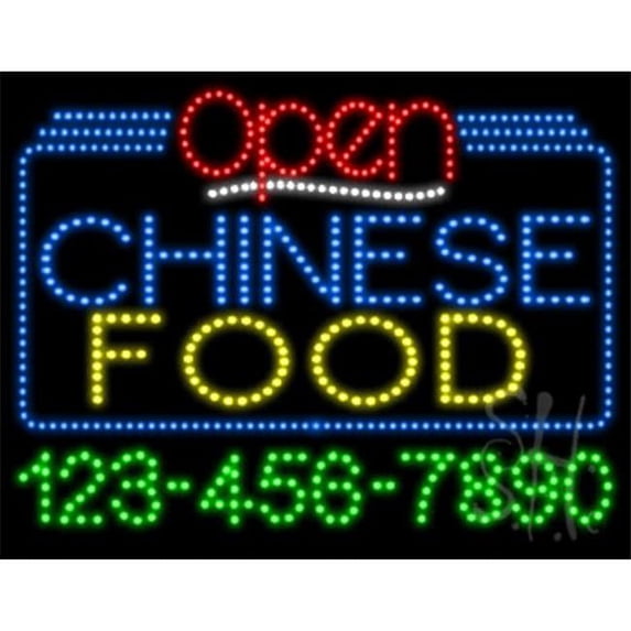 Everything Neon L100-5689 Chinese Food Open with Phone Number Animated LED Sign 24'' Tall x 31'' Wide x 1'' Deep