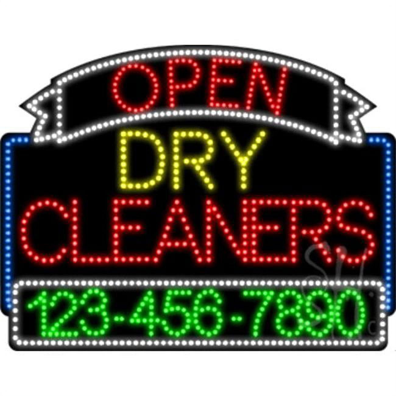 Everything Neon L1005750 Dry Cleaners Open with Phone Number Animated
