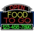 thumbnail image 1 of Everything Neon L100-5795 Food To Go Open with Phone Number Animated LED Sign 24'' Tall x 31'' Wide x 1'' Deep, 1 of 1