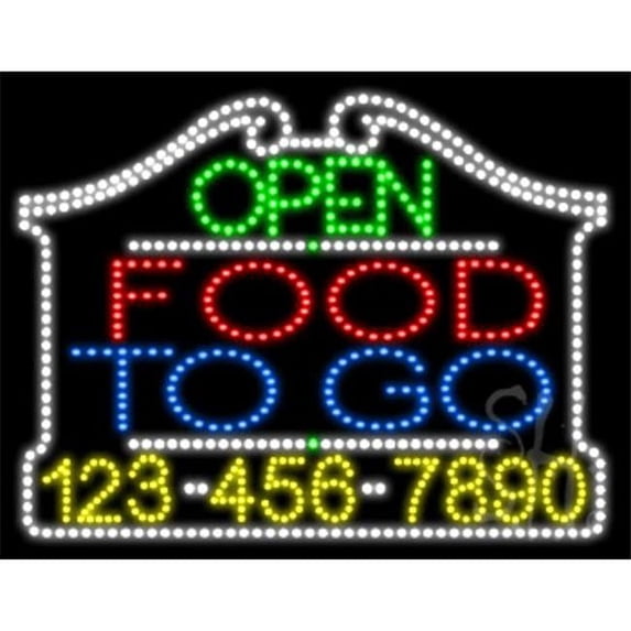Everything Neon L100-5797 Food To Go Open with Phone Number Animated LED Sign 24'' Tall x 31'' Wide x 1'' Deep