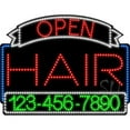thumbnail image 1 of Everything Neon L100-5912 Hair Open with Phone Number Animated LED Sign 24'' Tall x 31'' Wide x 1'' Deep, 1 of 1