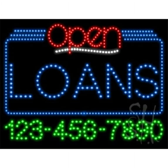 Everything Neon L100-5964 Loans Open with Phone Number Animated LED Sign 24'' Tall x 31'' Wide x 1'' Deep