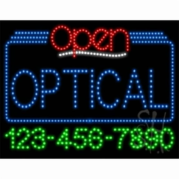 Everything Neon L100-6090 Optical Open with Phone Number Animated LED Sign 24'' Tall x 31'' Wide x 1'' Deep