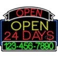 thumbnail image 1 of Everything Neon L100-6128 Open 24 Days Open with Phone Number Animated LED Sign 24'' Tall x 31'' Wide x 1'' Deep, 1 of 1
