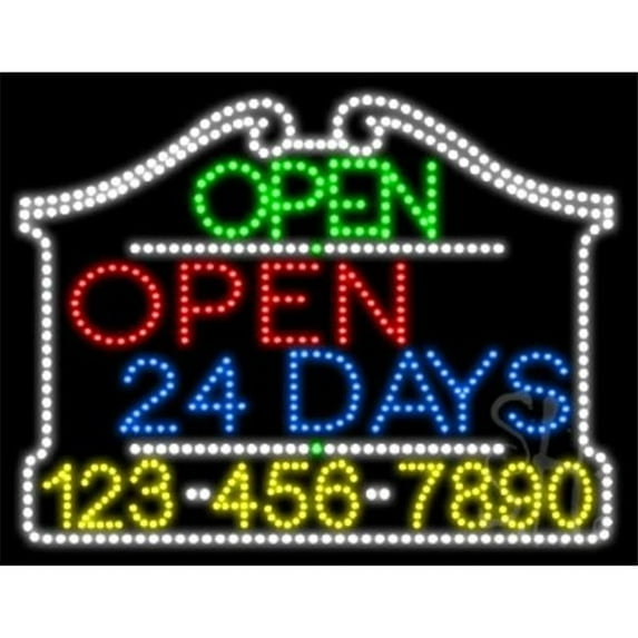 Everything Neon L100-6130 Open 24 Days Open with Phone Number Animated LED Sign 24'' Tall x 31'' Wide x 1'' Deep