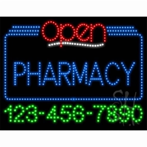 Everything Neon L100-6180 Pharmacy Open with Phone Number Animated LED Sign 24'' Tall x 31'' Wide x 1'' Deep