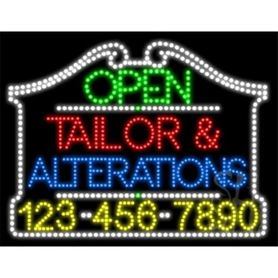 Everything Neon L100-6399 Tailor and Alterations Open with Phone Number Animated LED Sign 24'' Tall x 31'' Wide x 1'' Deep