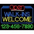thumbnail image 1 of Everything Neon L100-6475 Walk-Ins Welcome Open with Phone Number Animated LED Sign 24'' Tall x 31'' Wide x 1'' Deep, 1 of 1