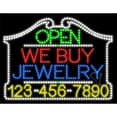 thumbnail image 1 of Everything Neon L100-6535 We Buy Jewelry Open with Phone Number Animated LED Sign 24'' Tall x 31'' Wide x 1'' Deep, 1 of 1