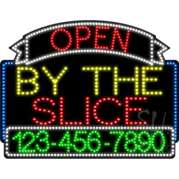 Everything Neon L100-6595 By The Slice Open with Phone Number Animated LED Sign 24'' Tall x 31'' Wide x 1'' Deep