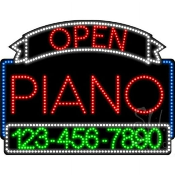 Everything Neon L100-6613 Piano Open with Phone Number Animated LED Sign 24'' Tall x 31'' Wide x 1'' Deep