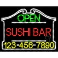 thumbnail image 1 of Everything Neon L100-6666 Sushi Bar Open with Phone Number Animated LED Sign 24'' Tall x 31'' Wide x 1'' Deep, 1 of 1
