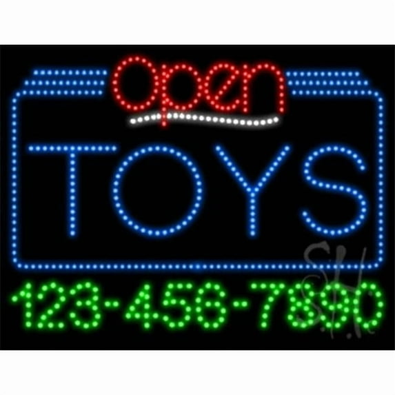 Everything Neon L100-6756 Toys Open with Phone Number Animated LED Sign 24'' Tall x 31'' Wide x 1'' Deep