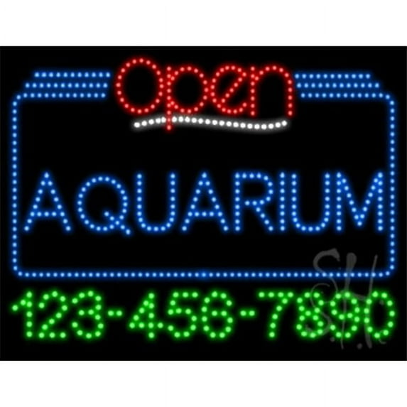 Everything Neon L100-6837 Aquarium Open with Phone Number Animated LED Sign 24'' Tall x 31'' Wide x 1'' Deep