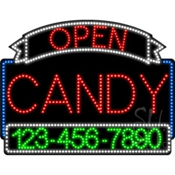 Everything Neon L100-7042 Candy Open with Phone Number Animated LED Sign 24'' Tall x 31'' Wide x 1'' Deep