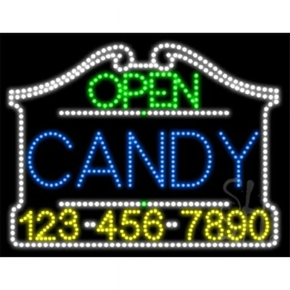 Everything Neon L100-7044 Candy Open with Phone Number Animated LED Sign 24'' Tall x 31'' Wide x 1'' Deep