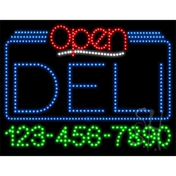 Everything Neon L100-7063 Deli Open with Phone Number Animated LED Sign 21'' Tall x 31'' Wide x 1'' Deep