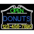 thumbnail image 1 of Everything Neon L100-7089 Donuts Open with Phone Number Animated LED Sign 24'' Tall x 31'' Wide x 1'' Deep, 1 of 1