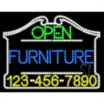thumbnail image 1 of Everything Neon L100-7116 Furniture Open with Phone Number Animated LED Sign 24'' Tall x 31'' Wide x 1'' Deep, 1 of 1