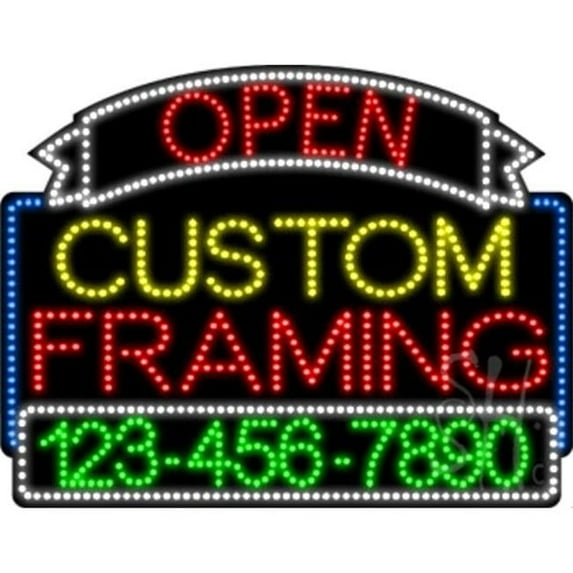 Everything Neon L100-7123 Custom Framing Open with Phone Number Animated LED Sign 24'' Tall x 31'' Wide x 1'' Deep