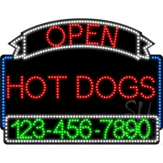 Everything Neon L100-7231 Hot Dogs Open with Phone Number Animated LED Sign 24'' Tall x 31'' Wide x 1'' Deep