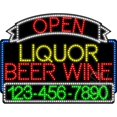 thumbnail image 1 of Everything Neon  Liquor Beer Wine Open with Phone Number Animated LED Sign 24'' Tall x 31'' Wide x 1'' Deep, 1 of 1