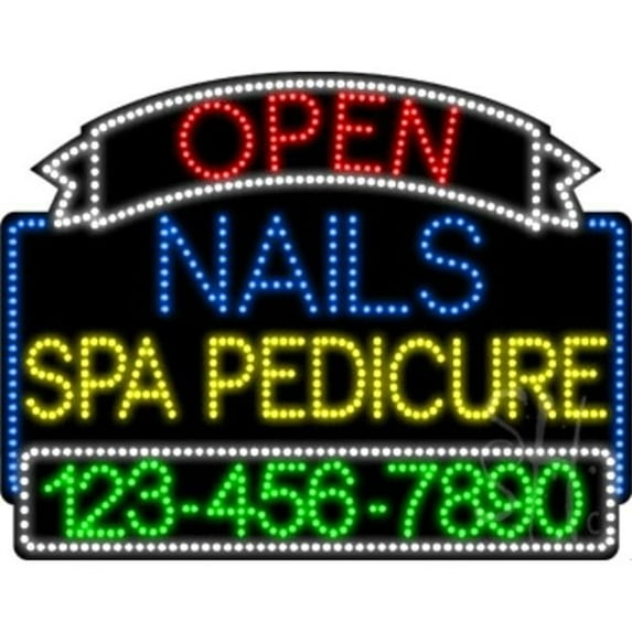 Everything Neon Nails Spa Pedicure Open with Phone Number Animated LED Sign 24'' Tall x 31'' Wide x 1'' Deep