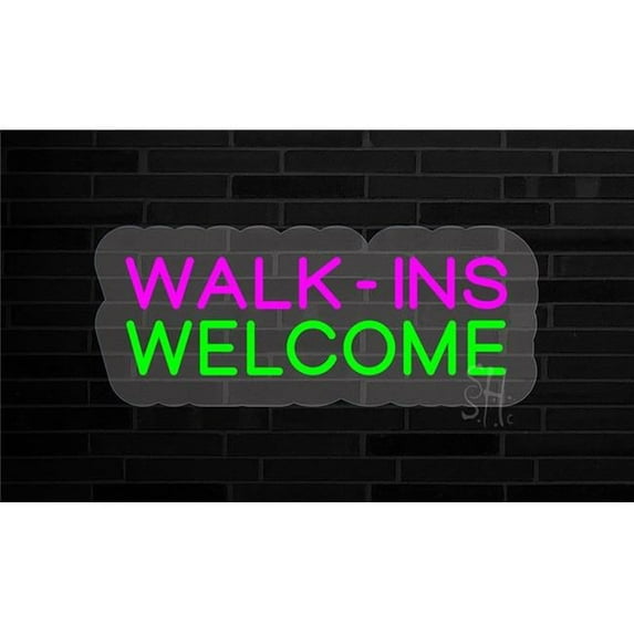 Everything Neon Pink Walk Ins Welcome Contoured Clear Backing LED Neon Sign 6 x 15 - inches