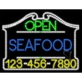 thumbnail image 1 of Everything Neon  Seafood Open with Phone Number Animated LED Sign 24'' Tall x 31'' Wide x 1'' Deep, 1 of 1