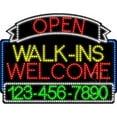 thumbnail image 1 of Everything Neon  Walk-Ins Welcome Open with Phone Number Animated LED Sign 24'' Tall x 31'' Wide x 1'' Deep, 1 of 1