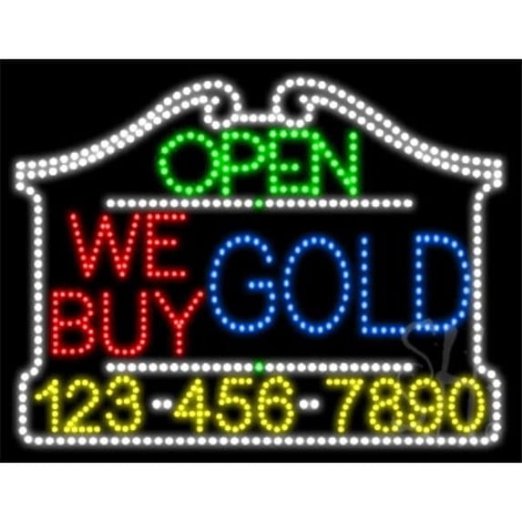 Everything Neon We Buy Gold Open with Phone Number Animated LED Sign 24'' Tall x 31'' Wide x 1'' Deep