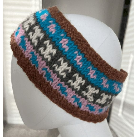 Everything Nepali Women's Winter Headband, Soft Fleece Lined, Blue Patterned Winter Headband for Cold Weather