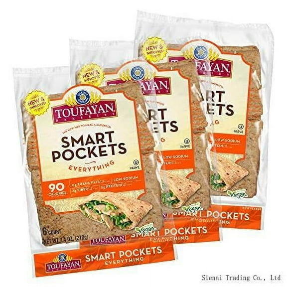 , Everything Smart Pockets Pita Bread | Low Sodium | Low Calorie | Vegan | Cholesterol Free (3 Pack, 18 Pitas Total)