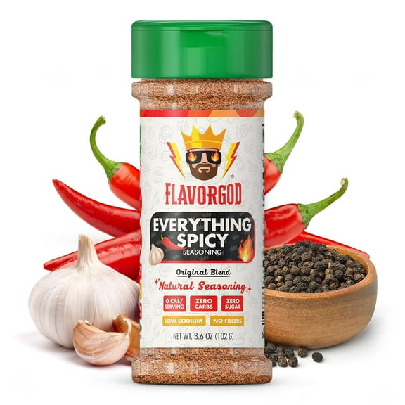 Everything Spicy Seasoning Mix by Flavor God - Premium All Natural & Healthy Spice Blend for Steak, Salad, Chicken, Dips & Vegetables - Kosher, Low Sodium, Dairy-Free, Vegan & Keto Friendly -(3.6 oz)