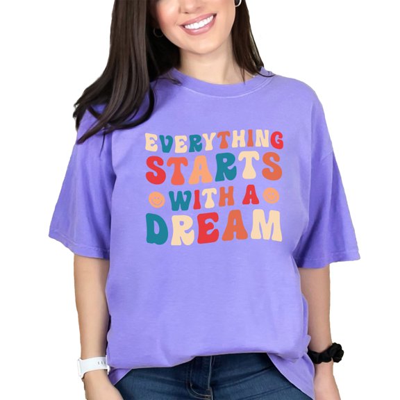 Everything Starts with a Dream, Inspirational Dreamer Quote, Groovy Retro Wavy Text, Violet Comfort Colors T-Shirt, 2XL