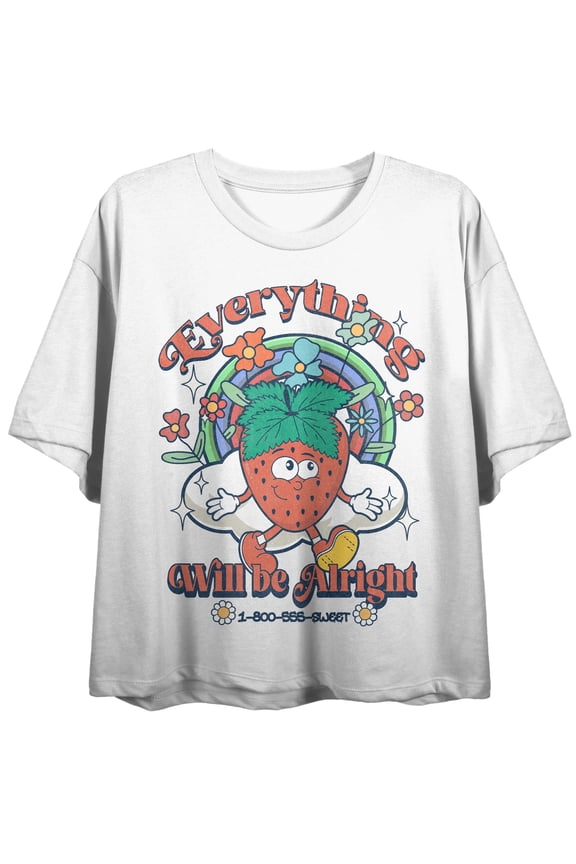 Everything Will Be Alright Strawberry Character Crew Neck Short Sleeve Pink Women's Crop Top-XL