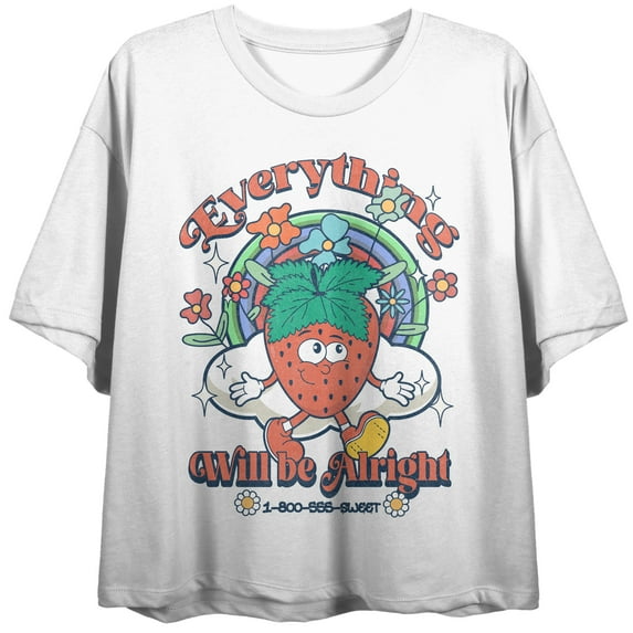 Everything Will Be Alright Strawberry Character Women's White Cropped Tee-Large