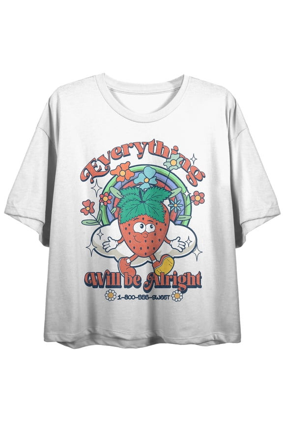 Everything Will Be Alright Strawberry Character Women's White Cropped Tee-XXL