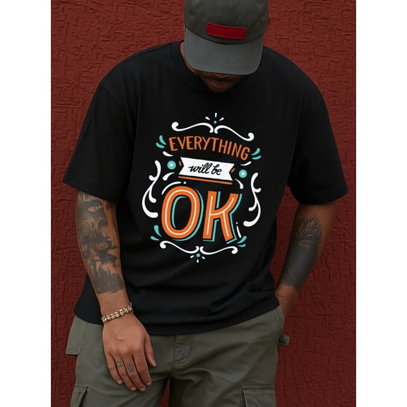 Everything Will Be OK mens Exercise 180G 100% Cotton black Running gym Basic Unisex Shirt Crewneck tshirts Vintage Unisex Shirt Printed tshirts Funny Unisex Shirt Graphic tshirts