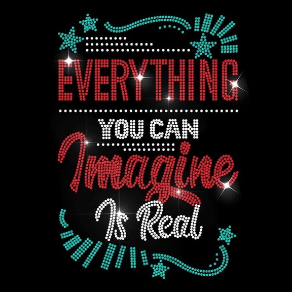 Everything You Can Imagine is Real Rhinestone Iron on Hotfix Transfer Red Heat Transfer Decal Green Star Rhinestone Template Decals Iron on Transfers DIY