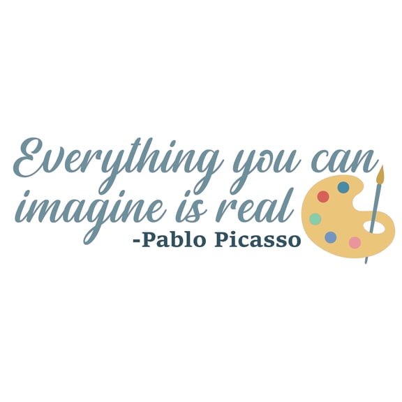 Everything You Can Imagine is Real Simple Art Design Banner with Colorful Palette Vinyl Wall Decal - Famous Inspiration Quotation by Well Known Artist Pablo Picasso for Kids Wall Decoration - 30" x 6"